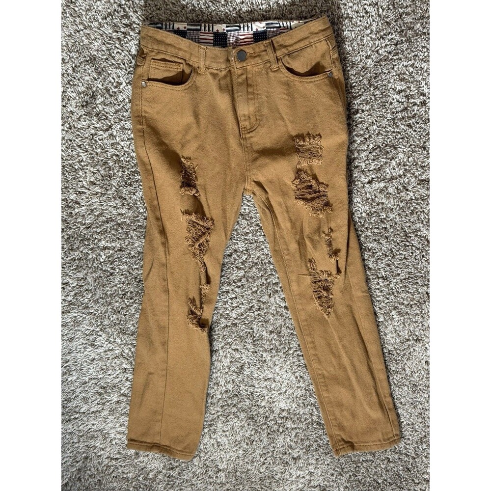 NEW Boys Tan Distressed Slim Jeans Size 12Y 100% Cotton Casual Pants